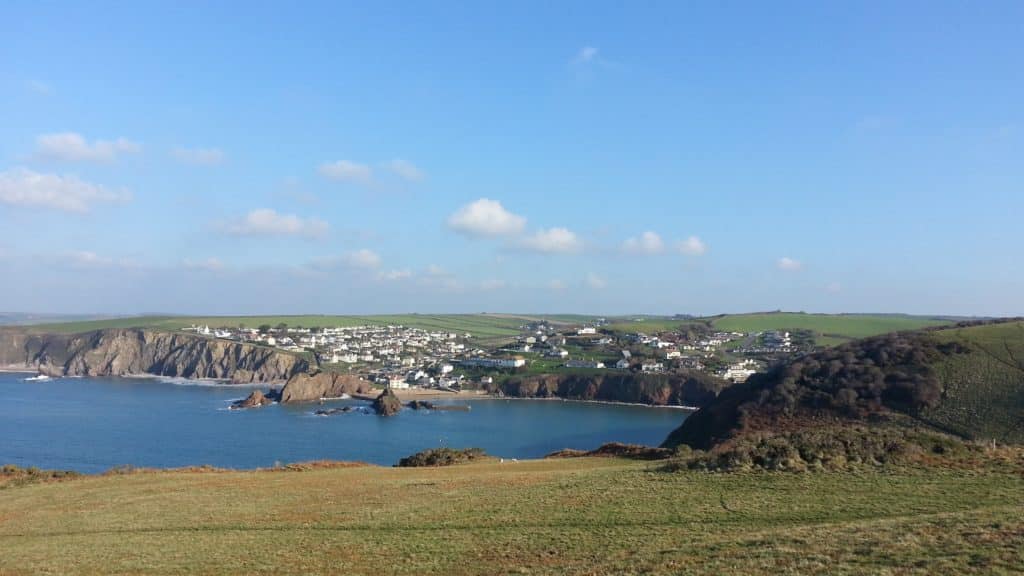 view of the sunny bay of Hope Cove for holiday opening over bank holiday