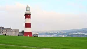 The hoe and Smeatons tower is quiet as Plymouth team at home