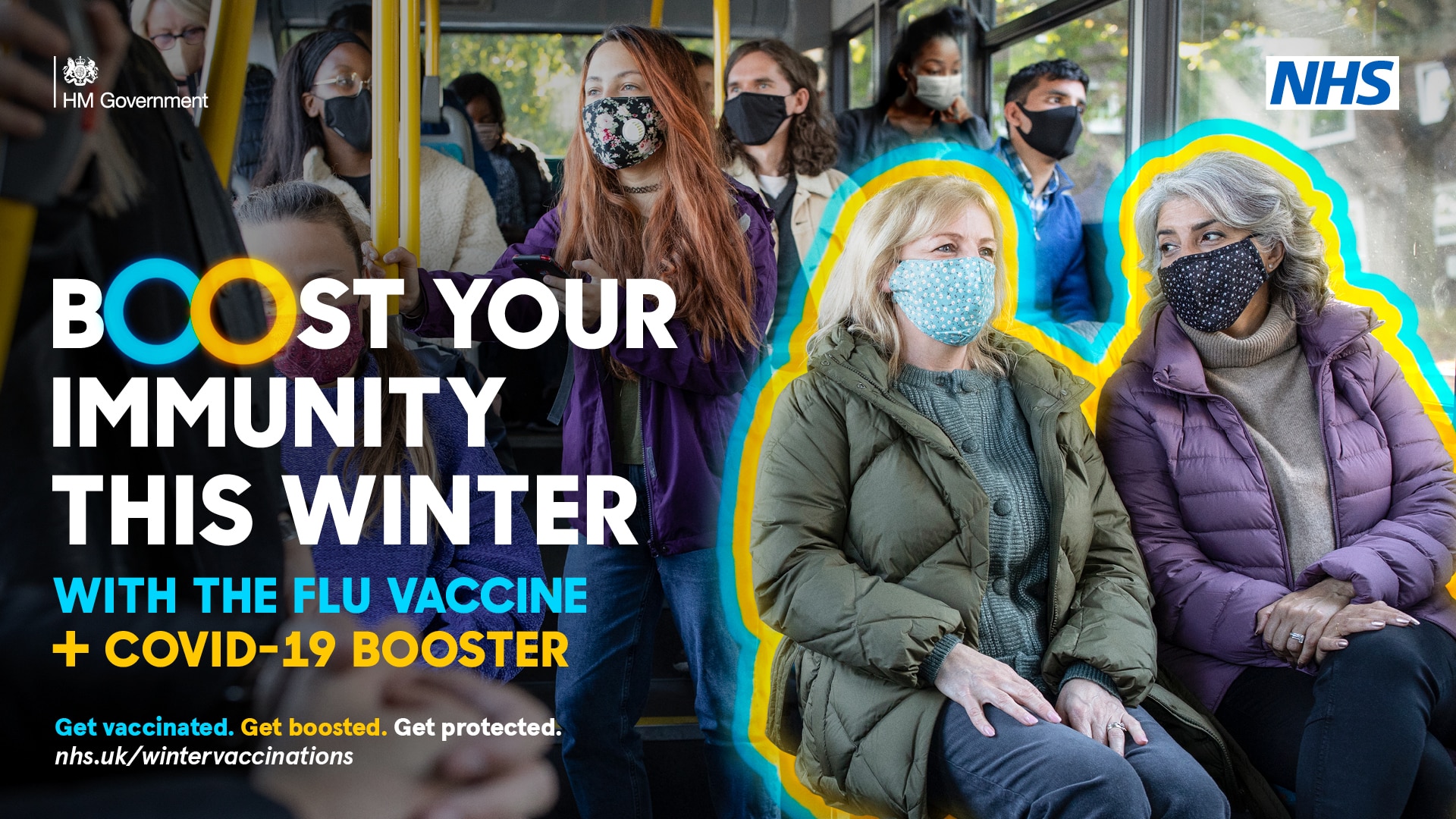 two women on a bus are protected from others byboost day vaccinations