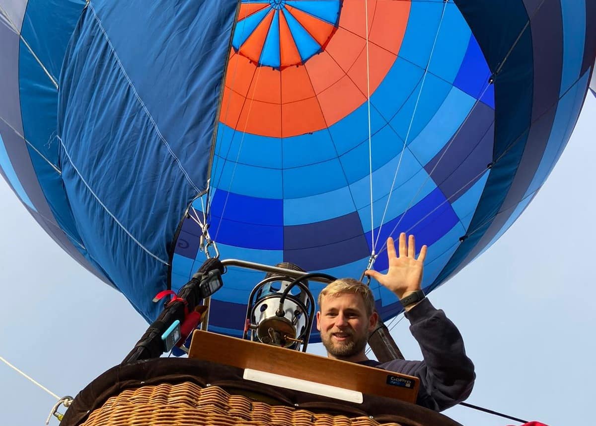 sponsorship opportunity shows Peter Gregory in his racing balloon