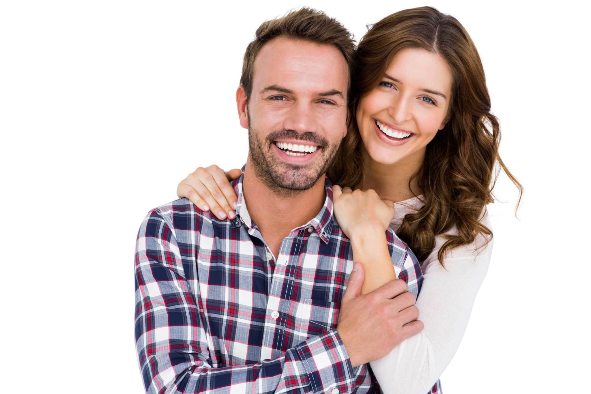 dark haired man and woman, probably in thirties, smili